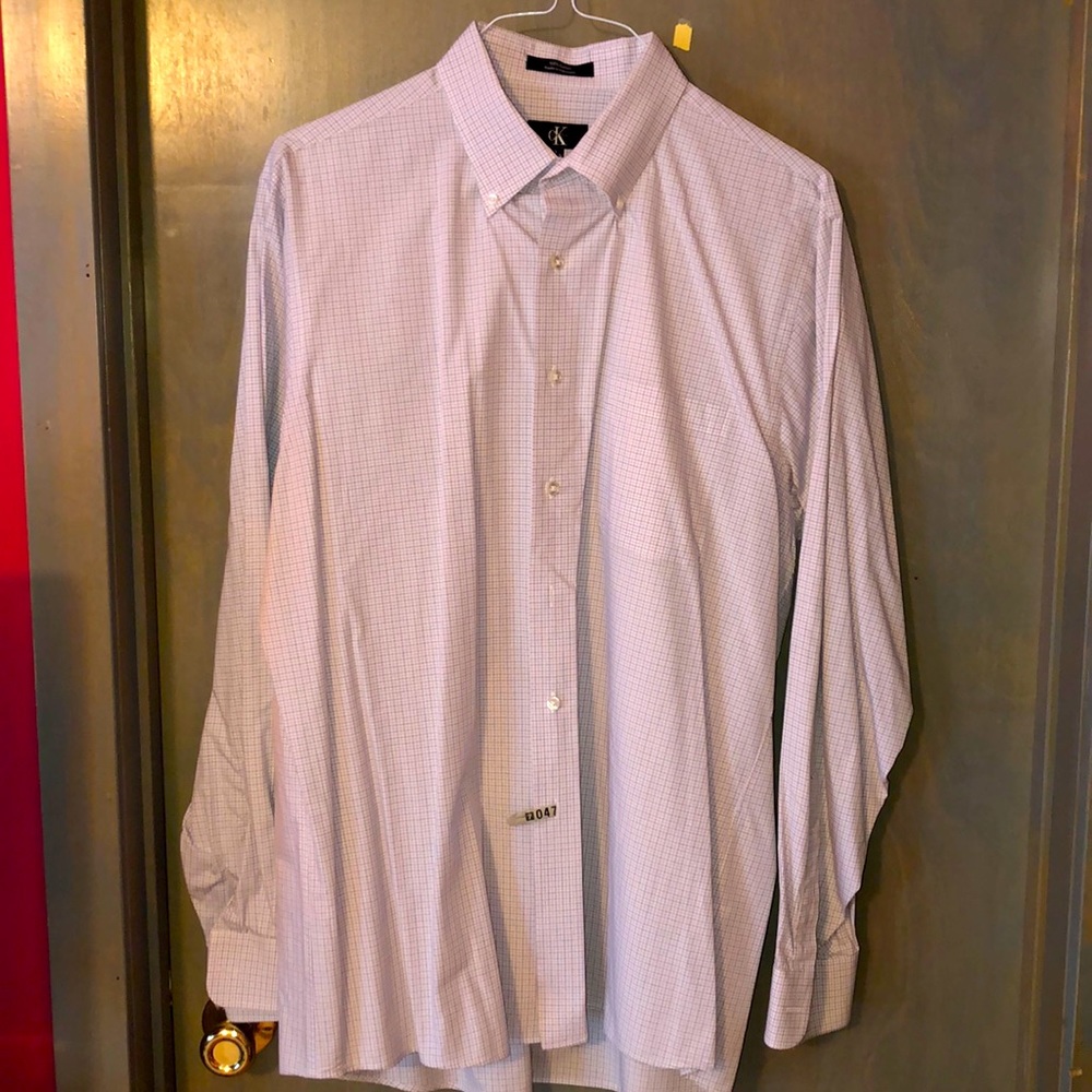 Calvin Klein White Shirt w/ Purple & Black Check